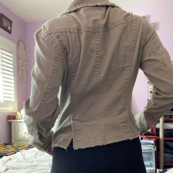 Vintage A.M.I. Distressed Crochet Light Brown Khaki Jacket Women’s Size Small - Picture 3 of 15